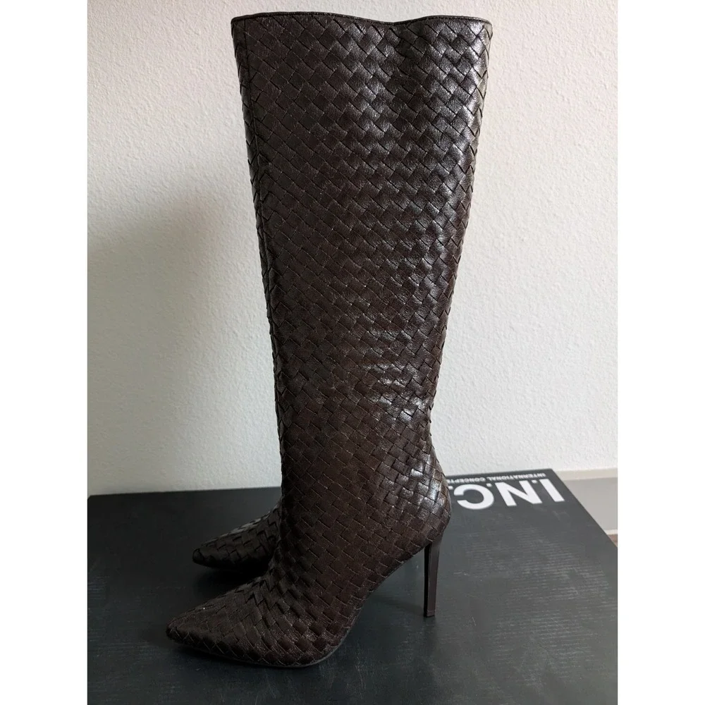 INC International Concepts Women Boots 8M Savonia Woven Knee High Stiletto Heel - Picture 2 of 11
